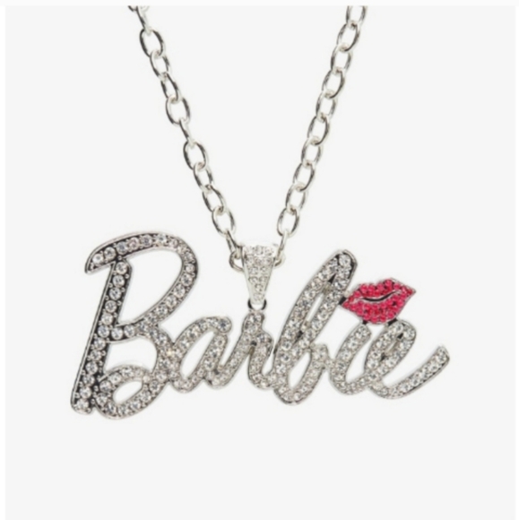 Barbie Crystal Pendant Necklace Rhinestone 18”-20" Chain Silvertone NEW - Picture 4 of 5